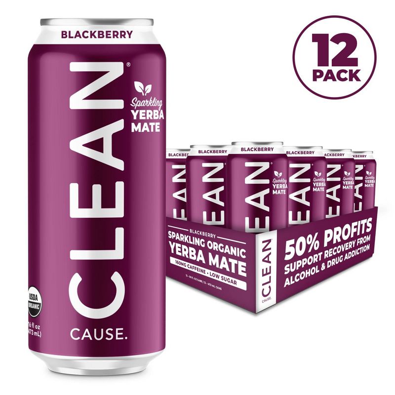 Clean Cause Sparkling Yerba Mate Blackberry - 16 fl oz Can