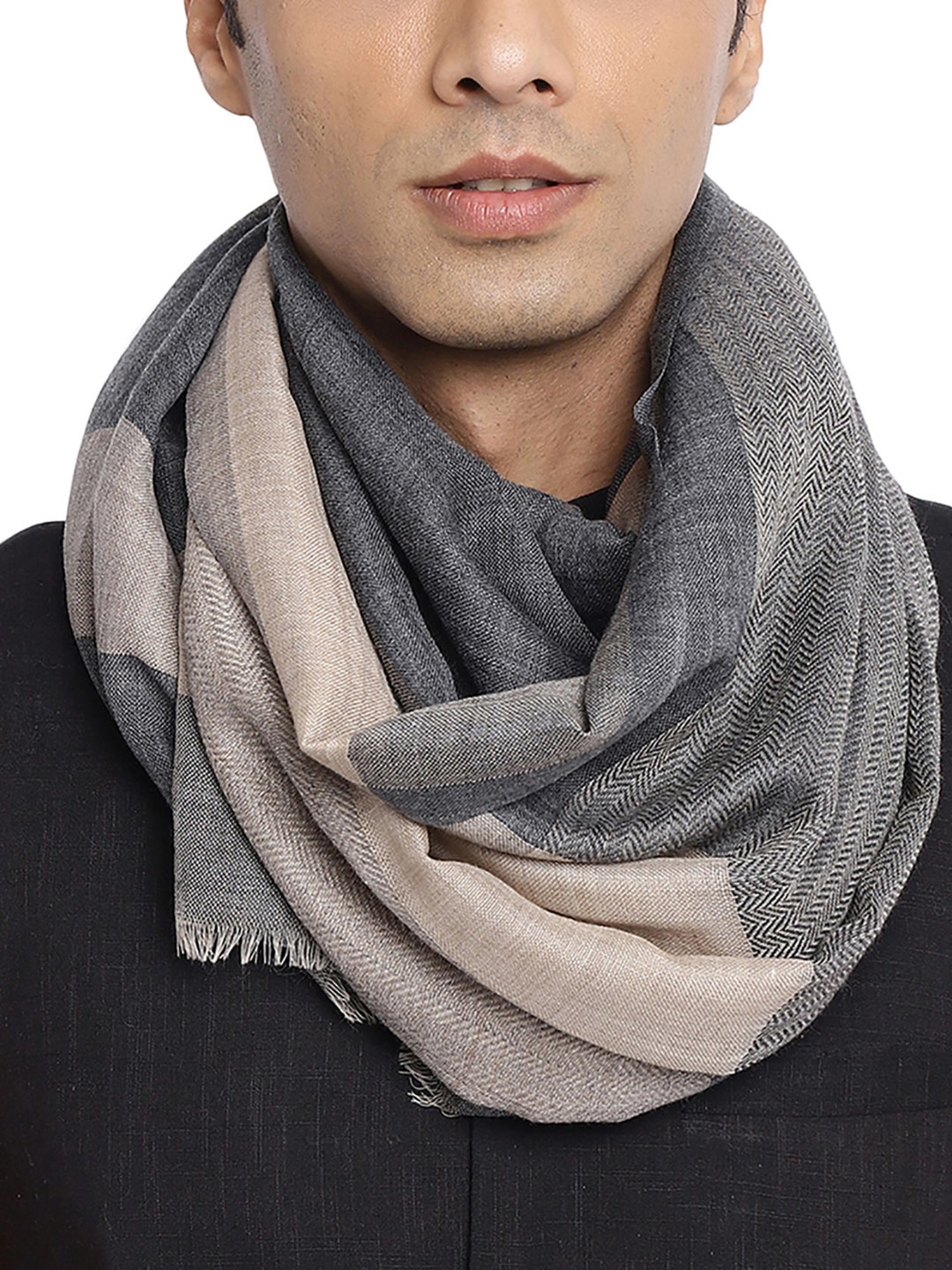 Fabindia Beige & Grey Colour-Block Stole