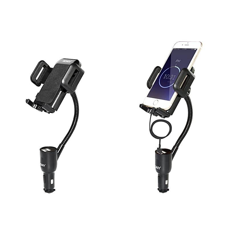 3in1 Cigarette Lighter Car Mount + Voltage Detector Not for Center Console amp Window Dual USB 31A Charger with Adjust Gooseneck amp 360&deg; Rotating Car Mount Cradle for 1737inch Width Phones