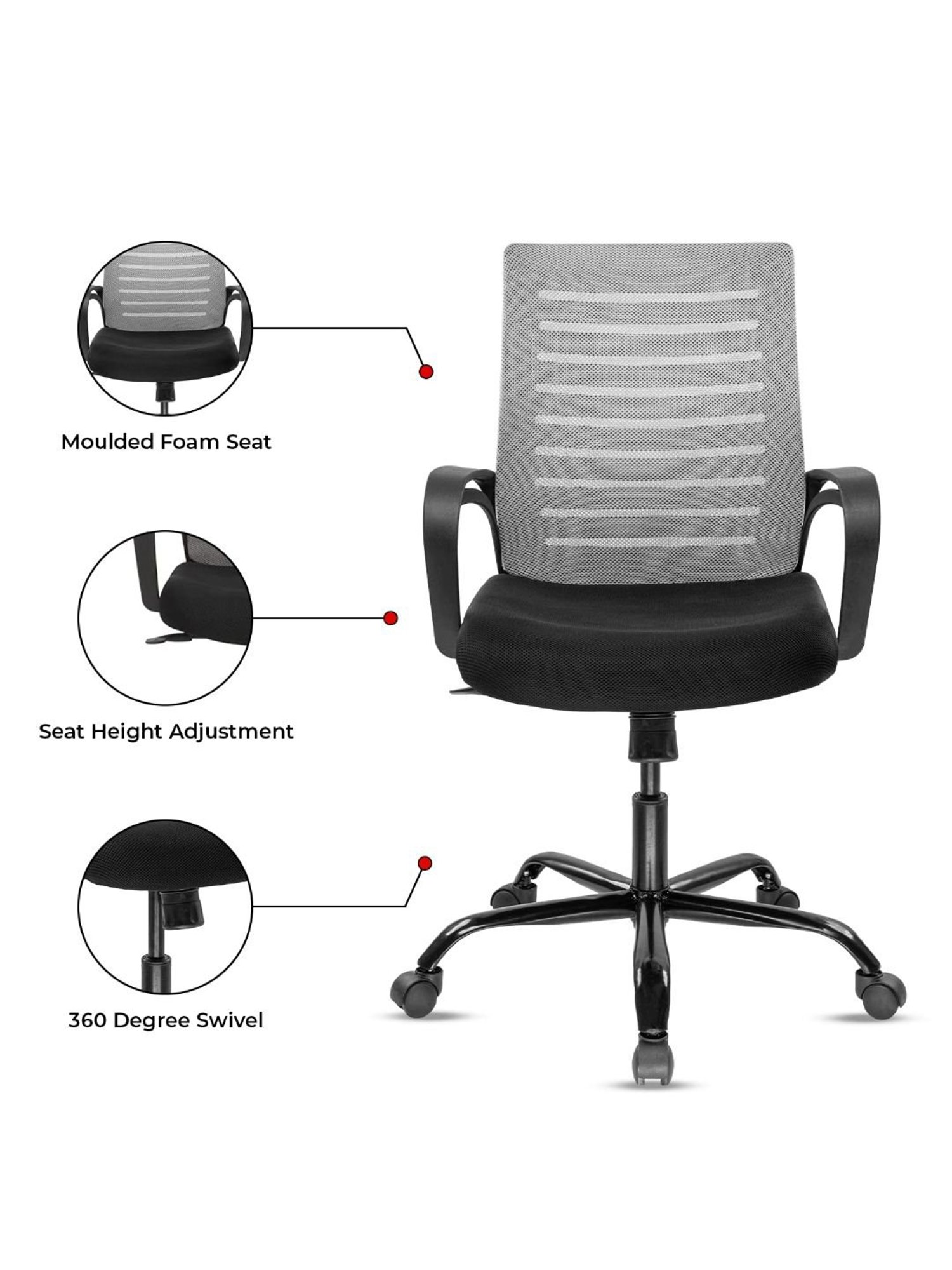 Green Soul Atom Black & Grey Foam Ergonomic Office Chair