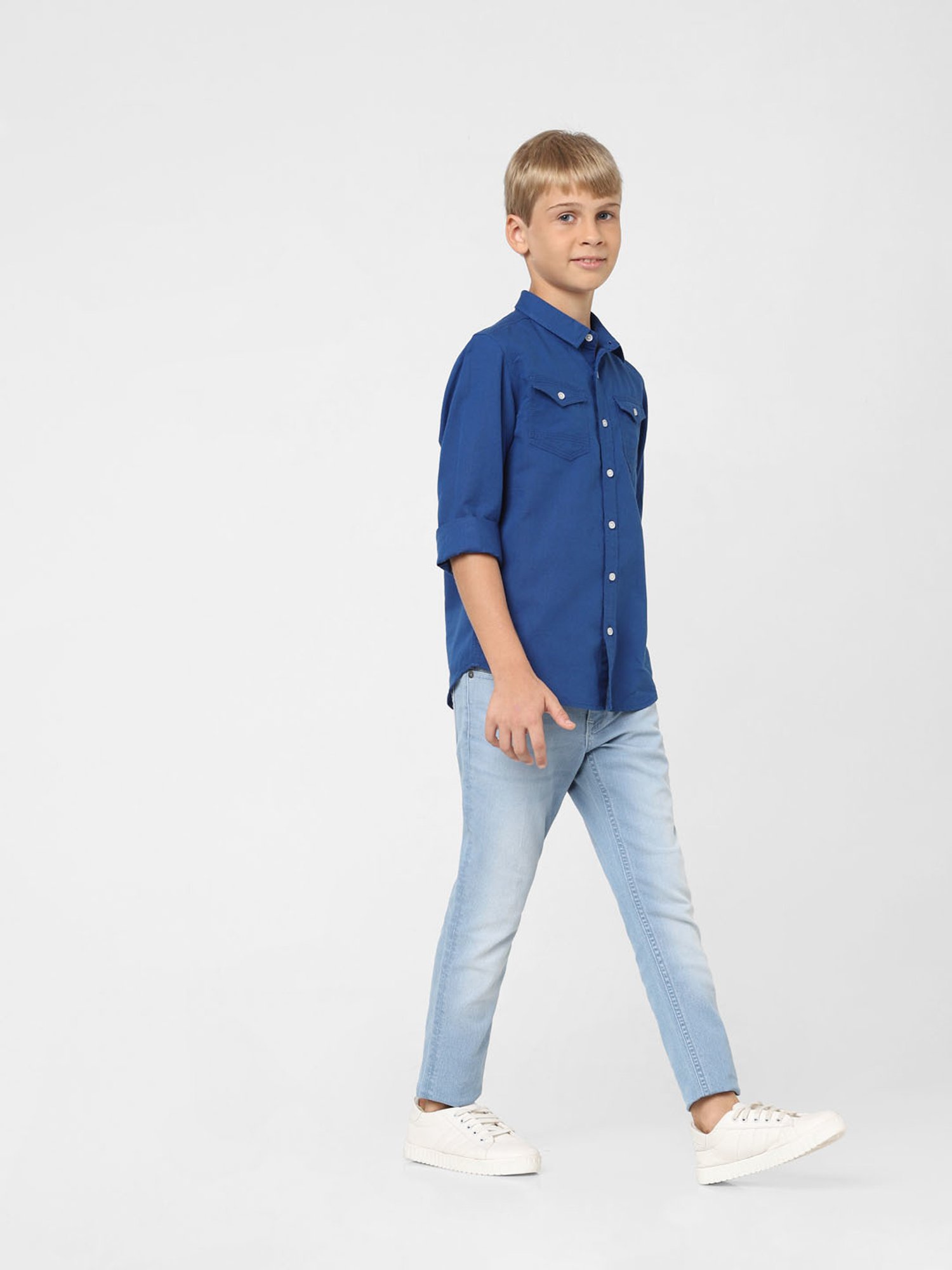 Jack & Jones Junior Blue Solid Full Sleeves Shirt