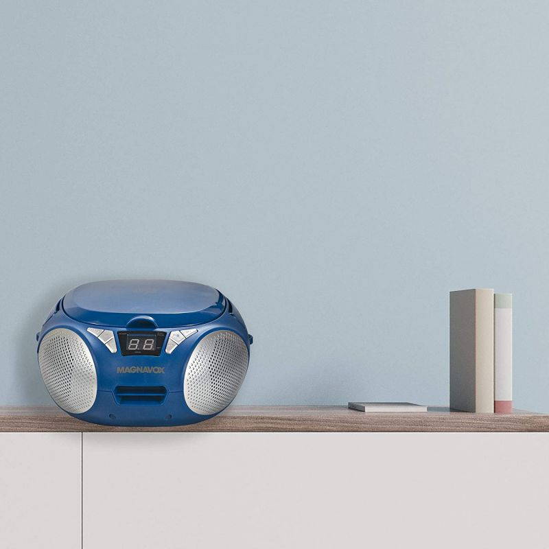 Magnavox MD6924-BL Portable Top Loading CD Boombox with AM/FM Stereo Radio in Blue | CD-R/CD-RW Compatible | LED Display | AUX Port Supported | Programmable CD Player |