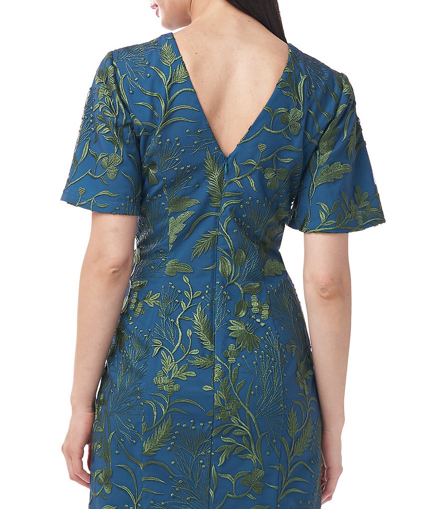 Eva Varro Floral Placement Print Knit Jersey Reversible to Solid Black Sheath Dress