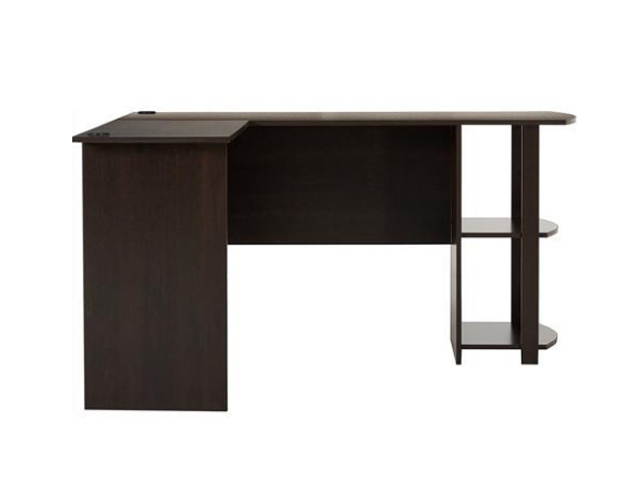 L-Shaped Wood Computer table Game Table Desk Right-angle Computer Desk with Two-layer Bookshelves,Brown,GT12