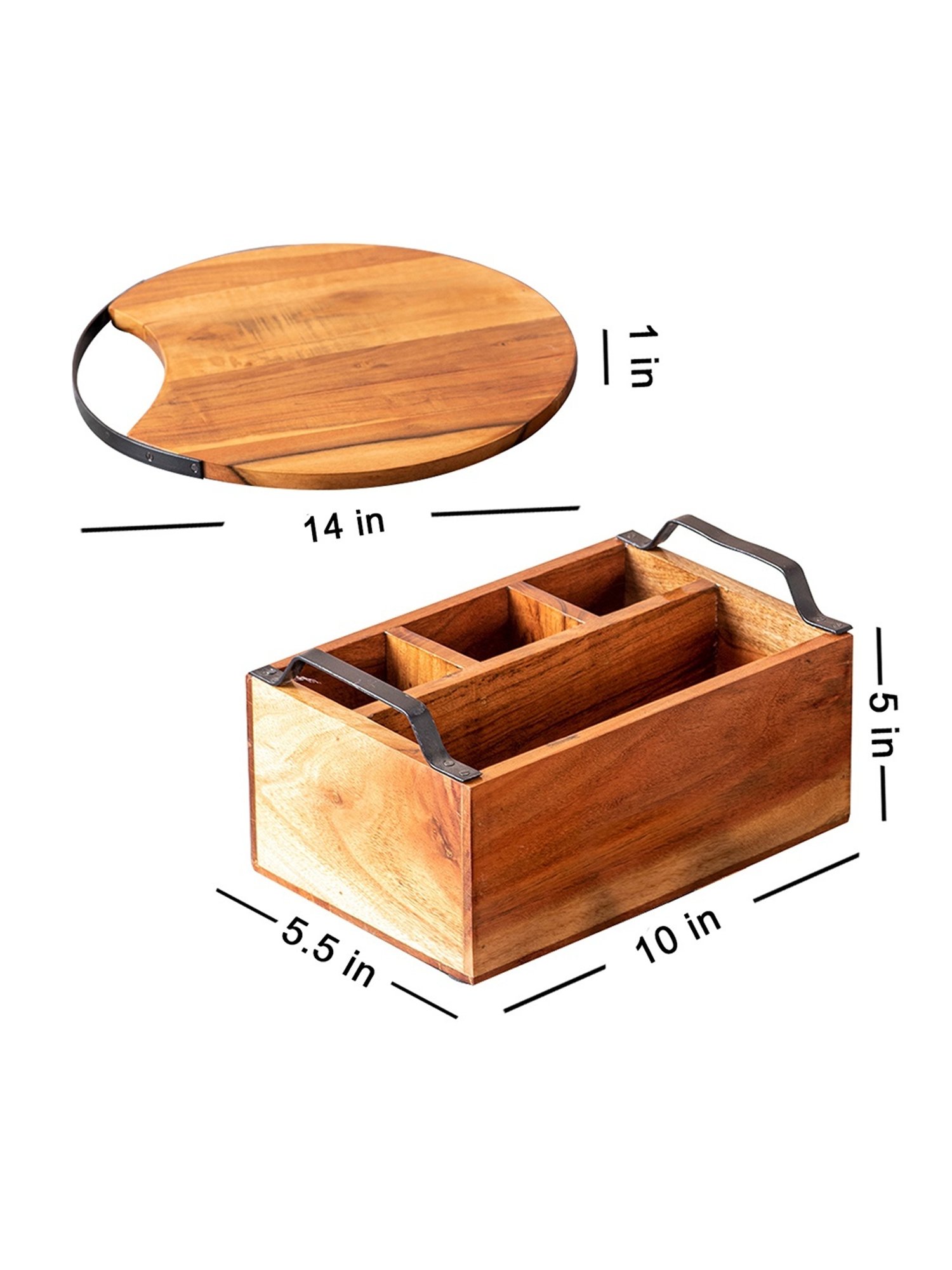 Nestroots Brown Wood Cutlery Holder & Cheese Board Combo