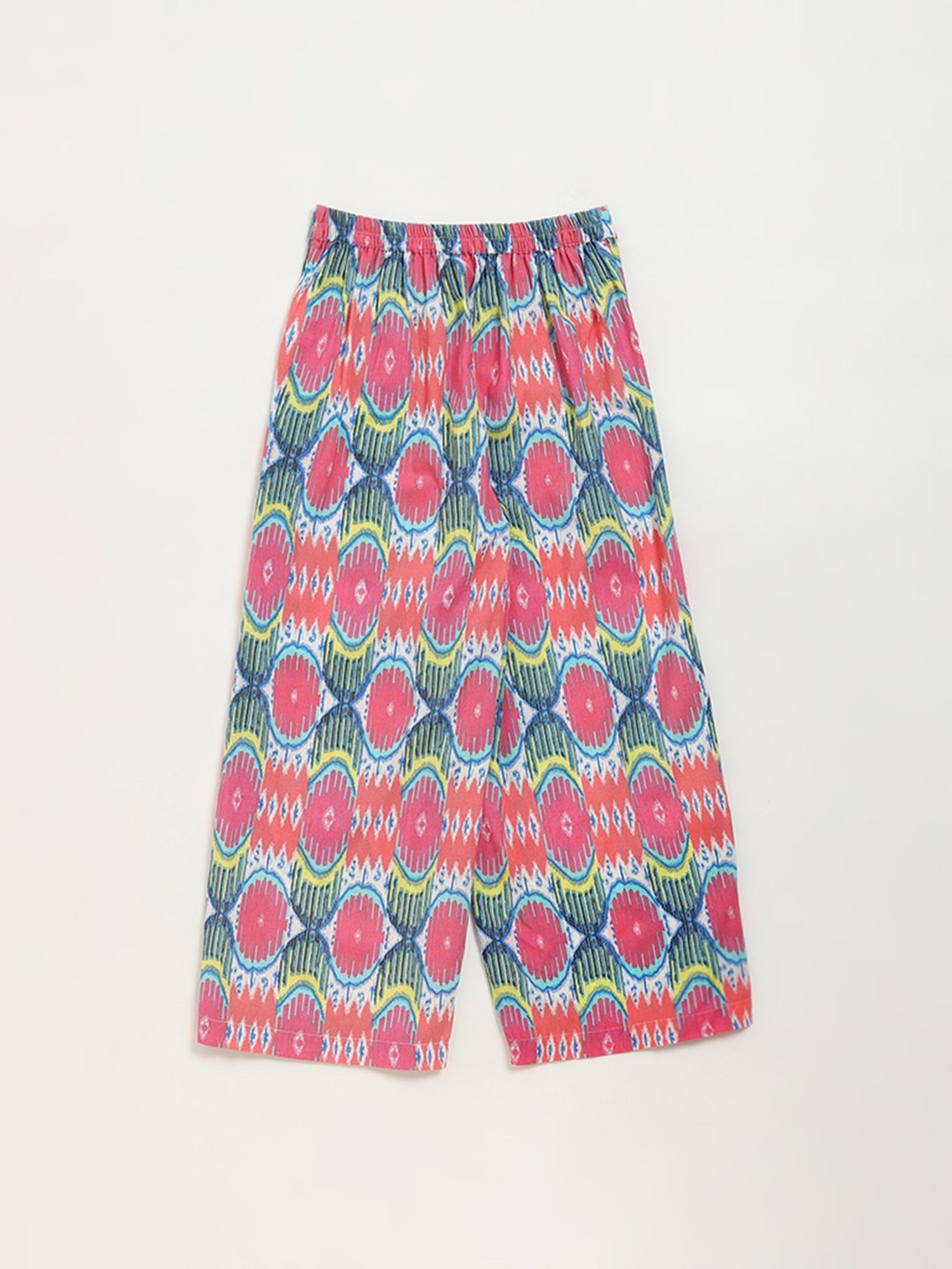 Utsa Kids by Westside Pink Ikat Printed High-Rise Cotton Blend Palazzos