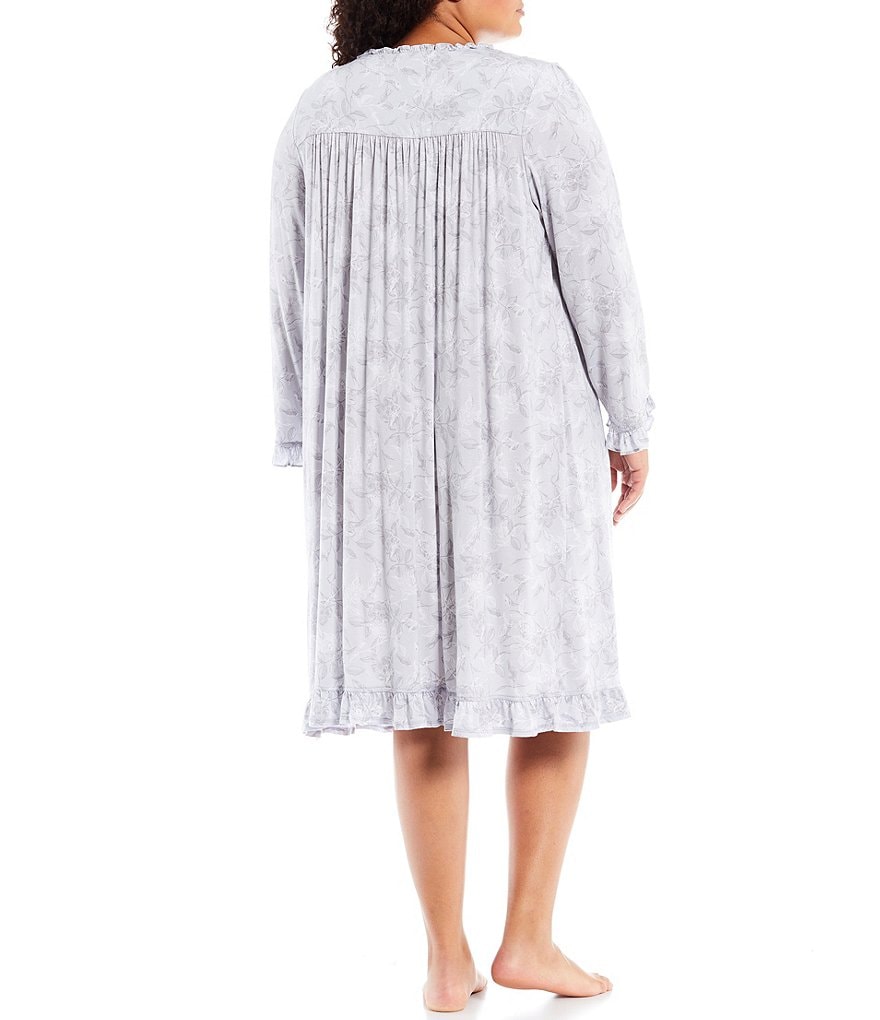 Eileen West Plus Floral Print Square Neck Long Sleeve Modal Waltz Nightgown