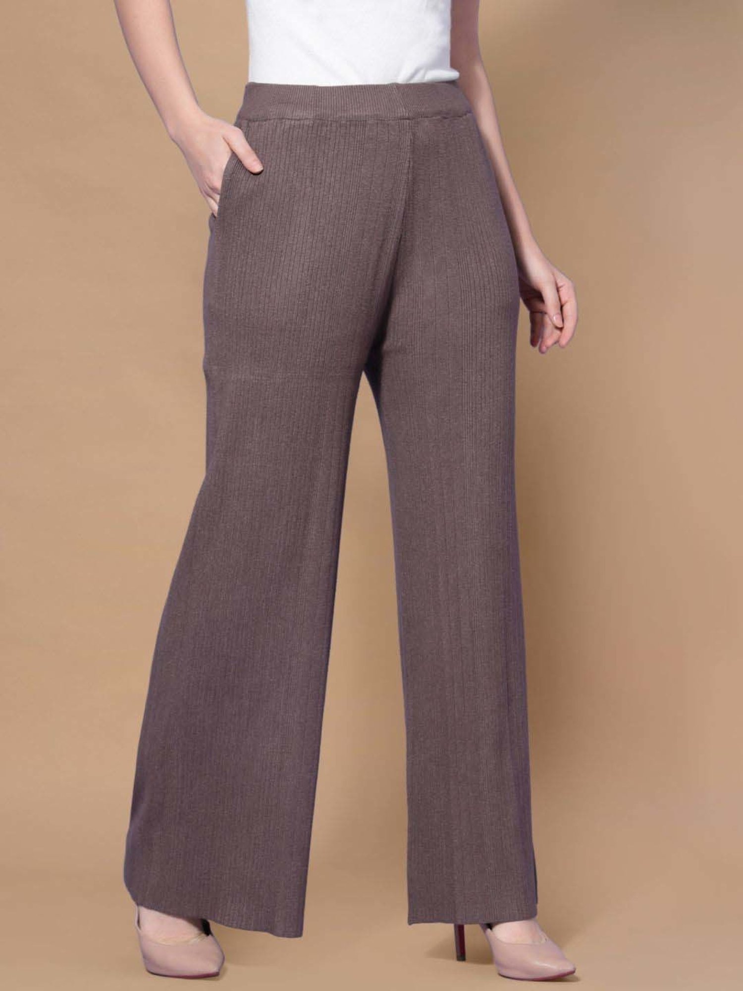 Mafadeny Brown Self Pattern Palazzos