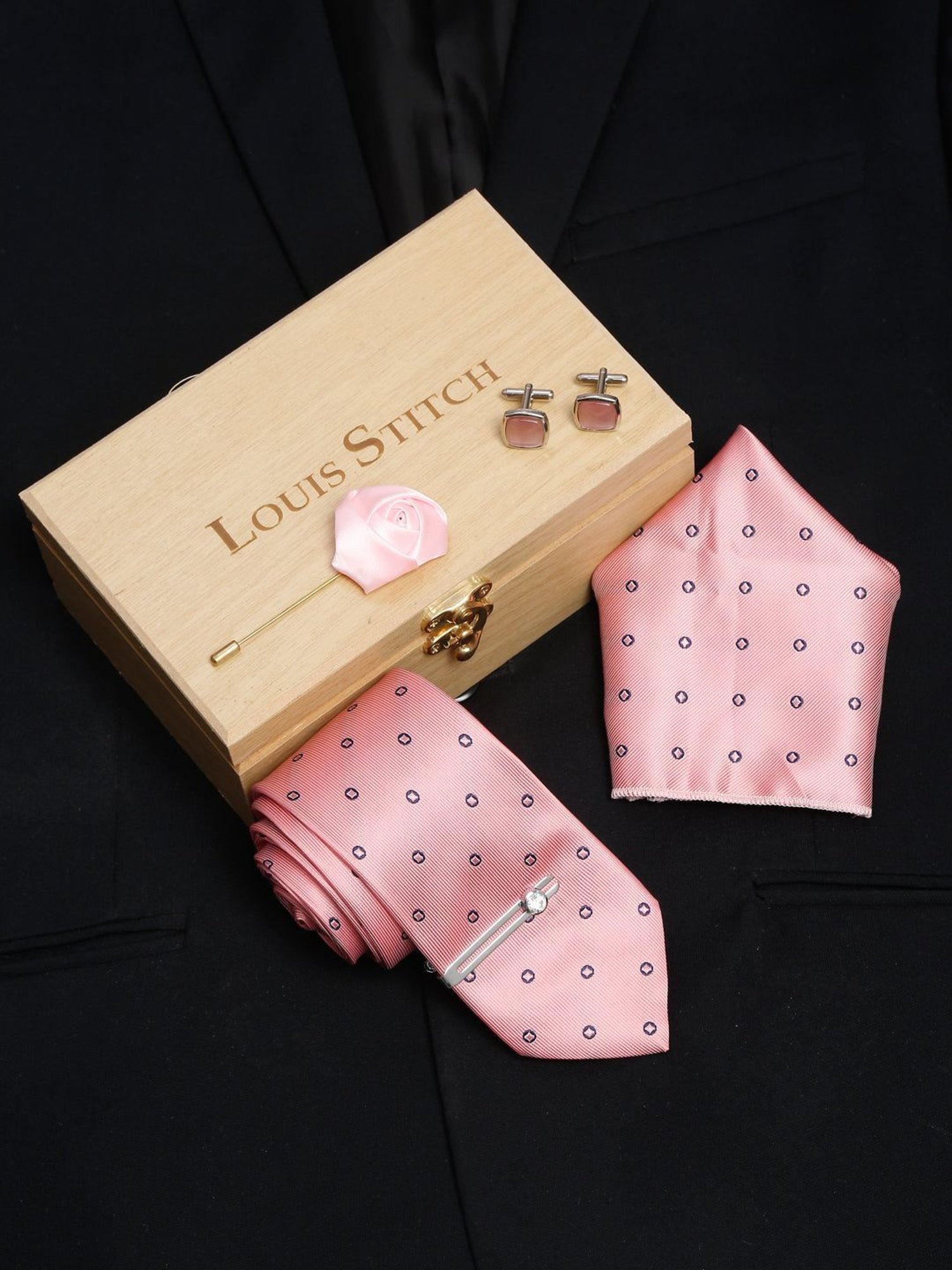 Louis Stitch Peach Printed Necktie Gift Set - Set of 5
