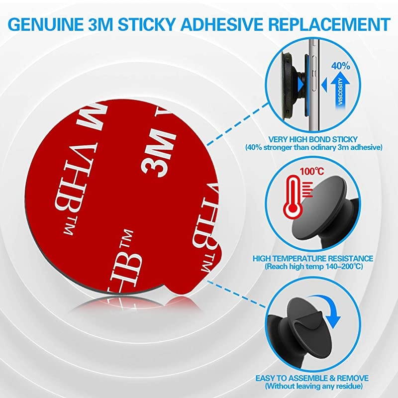 9 Pack Pops Sticky Adhesive Replacement for Socket Mount Base VHB 3M Sticker Pads for Phone Collapsible Grip Stand Back 9pcs 35mm Double Sided Tapes 4pcs Alcohol Prep Pads