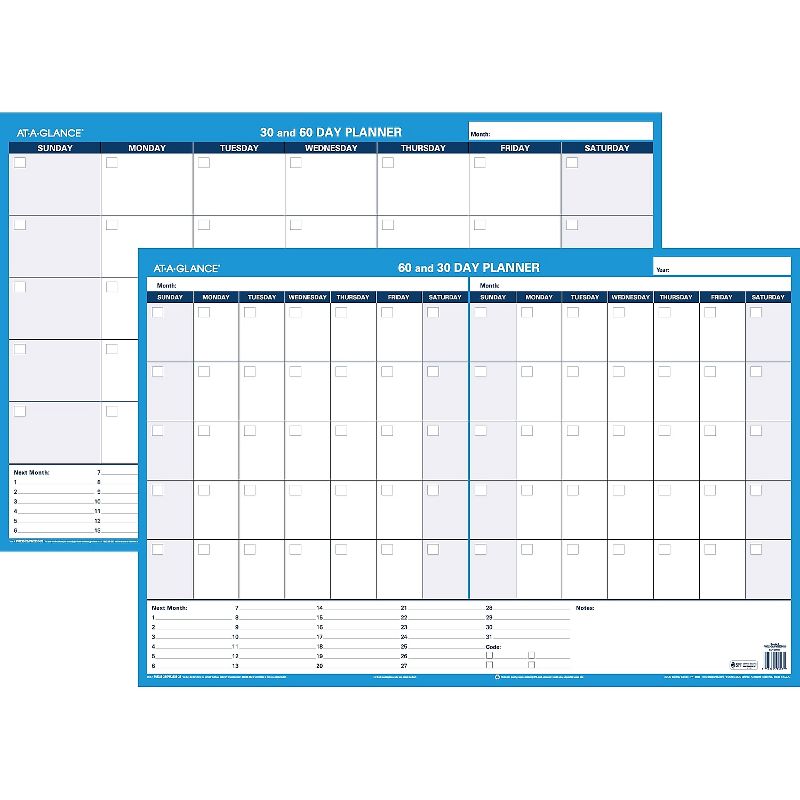 At-A-Glance 30/60-Day Undated Horizontal Erasable Wall Planner 36 x 24 White/Blue PM23328