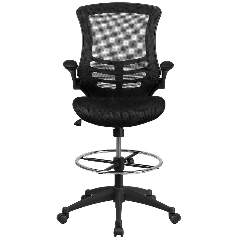 Mid Back Ergonomic Drafting Chair with Adjustable Foot Ring Black - Riverstone Furniture