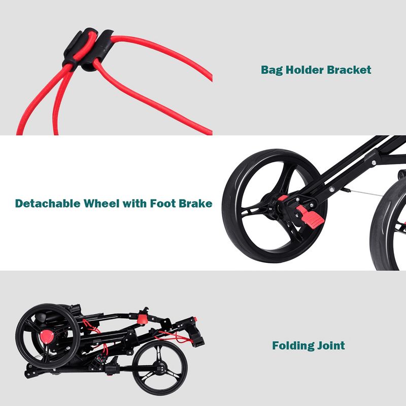 Costway Foldable 3 Wheel Steel Golf Pull Push Cart Trolley Club w/ Umbrella Holder