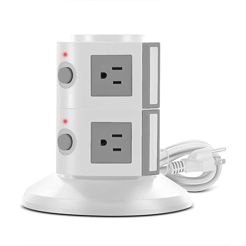 Surge Protector Power Tower 8 Outlets Family Multi Charging Station with Smart Charge Tech for iPhone iPad Galaxy All Devices Black