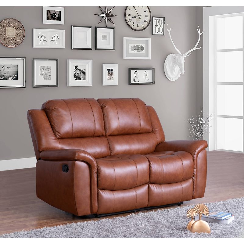 Joel Top Grain Leather Reclining Loveseat Camel - Abbyson Living