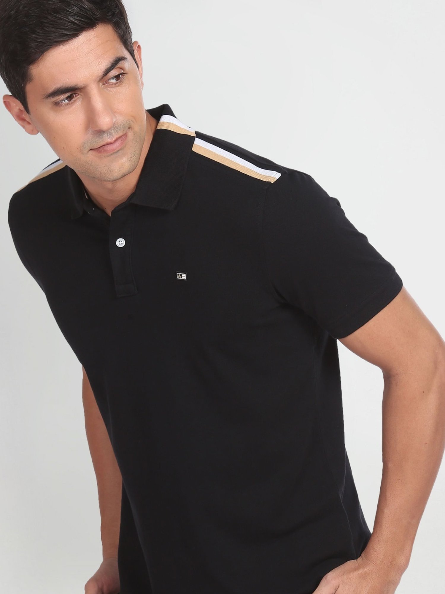 Arrow Black Cotton Regular Fit Polo T-Shirt