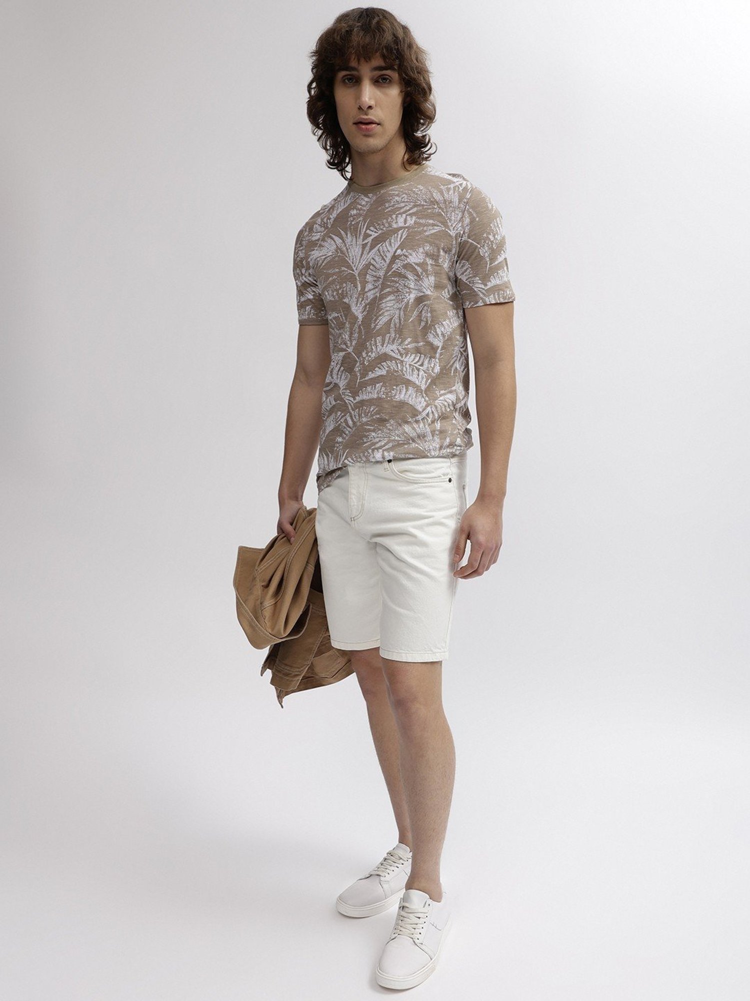 Lindbergh Brown Cotton Regular Fit Printed T-Shirt