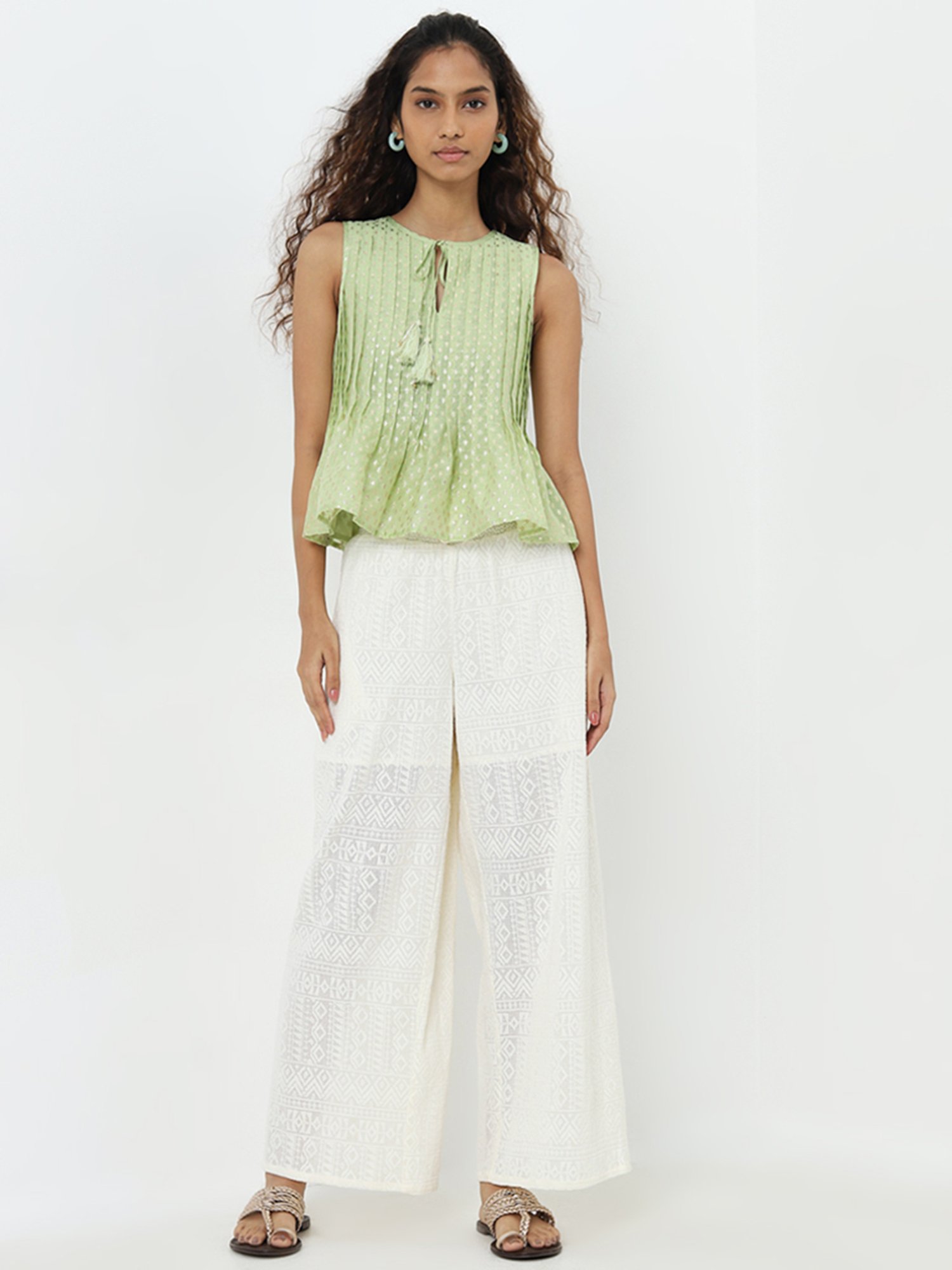 Bombay Paisley by Westside Green Pintuck Detailed Top