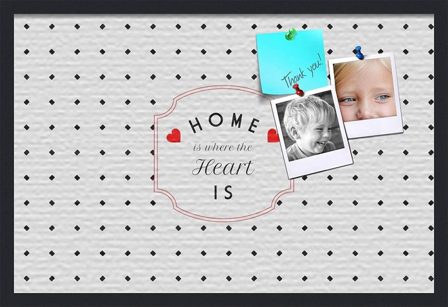 PinPix custom printed pin cork bulletin board made from canvas, Home Is Where The Heart Is 30x20 Inches (Completed Size) and framed in Satin Black (PinPix-Group-55)