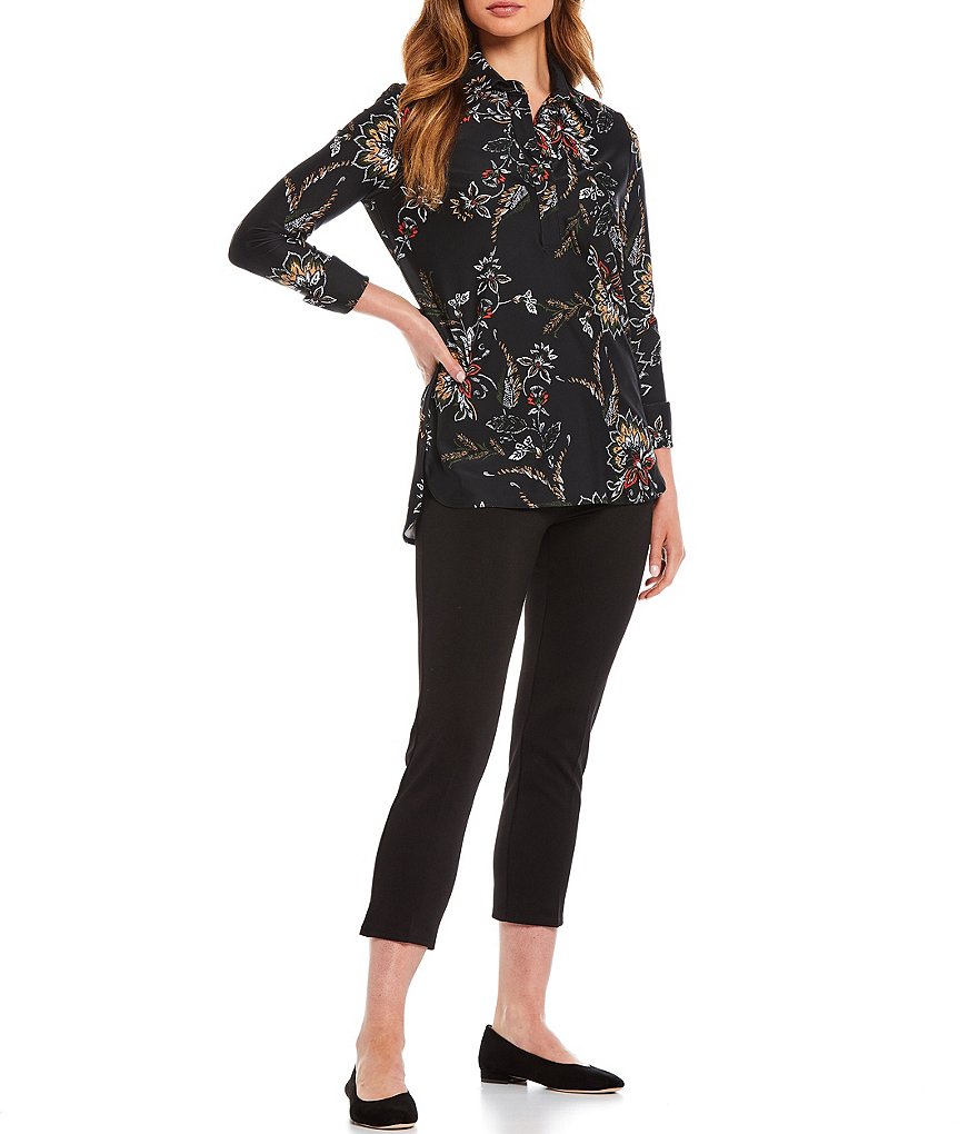 Jude Connally Hadley Melody Floral Print Jude Cloth 3/4 Roll-Tab Cuff Sleeve Point Collar Neck Tunic
