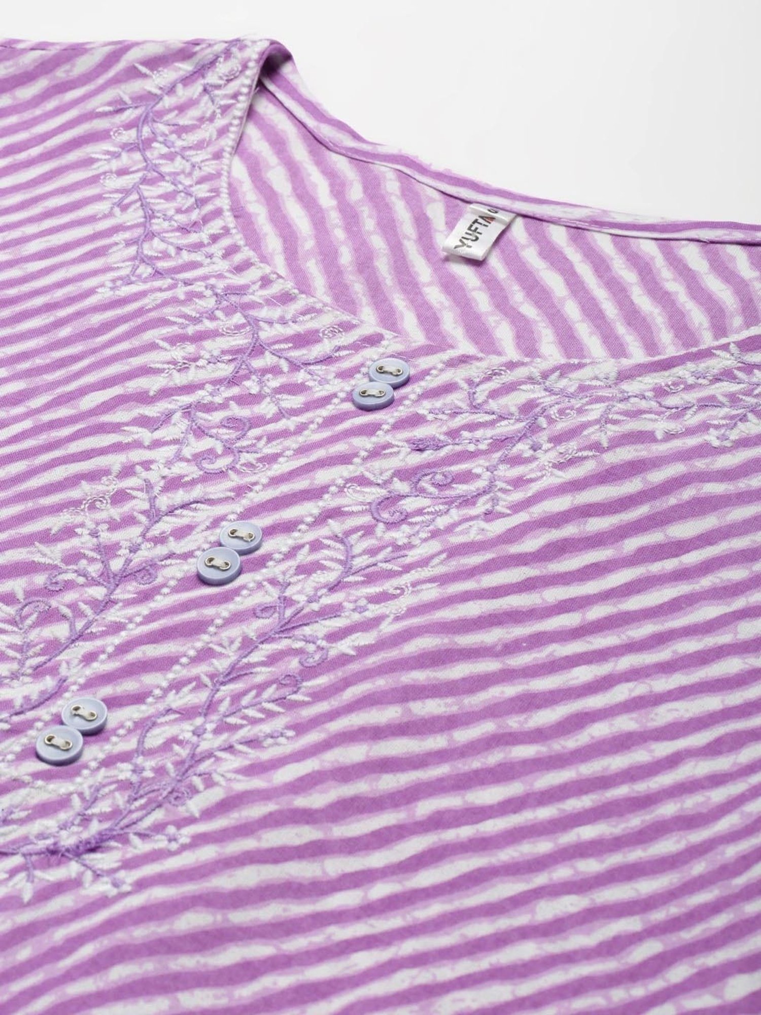 Yufta Lavender Rayon Embroidered A Line Kurta