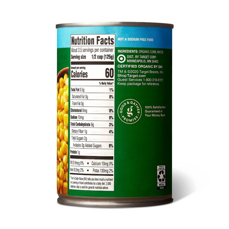 Organic No Salt Added Whole Kernel Corn - 15oz - Good & Gather™