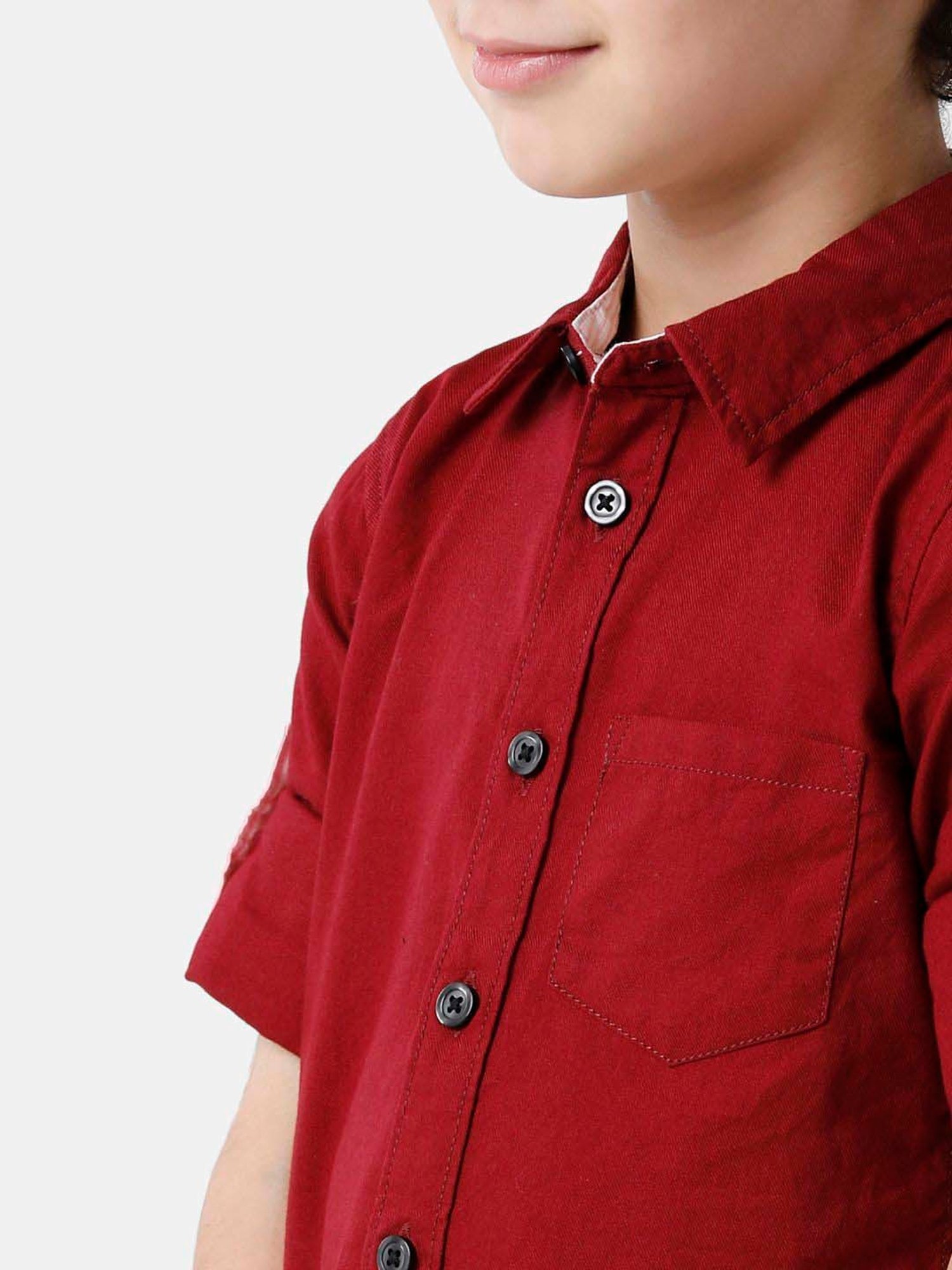 Kate & Oscar Kids Maroon Cotton Regular Fit Full Sleeves Shirt