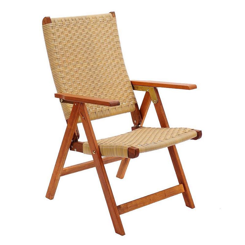 38" Eucalyptus Polyweave Folding Chair with Arms for Garden Natural Oil Finish - ACHLA Designs