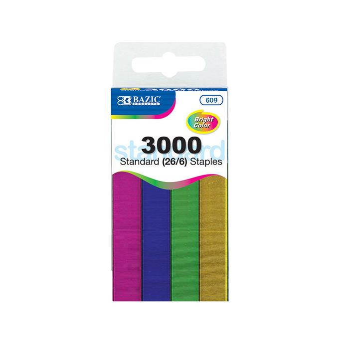 Bazic Standard 26/6 Desktop Staples, Assorted Colors, Pack of 3000