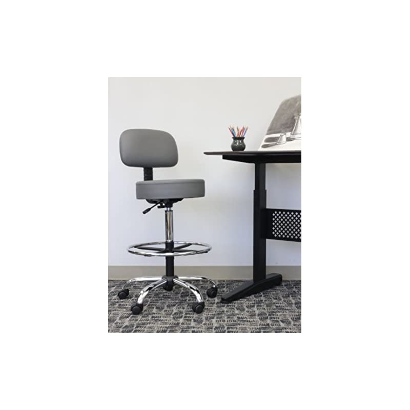 Drafting Stool with Back Cushion, Grey