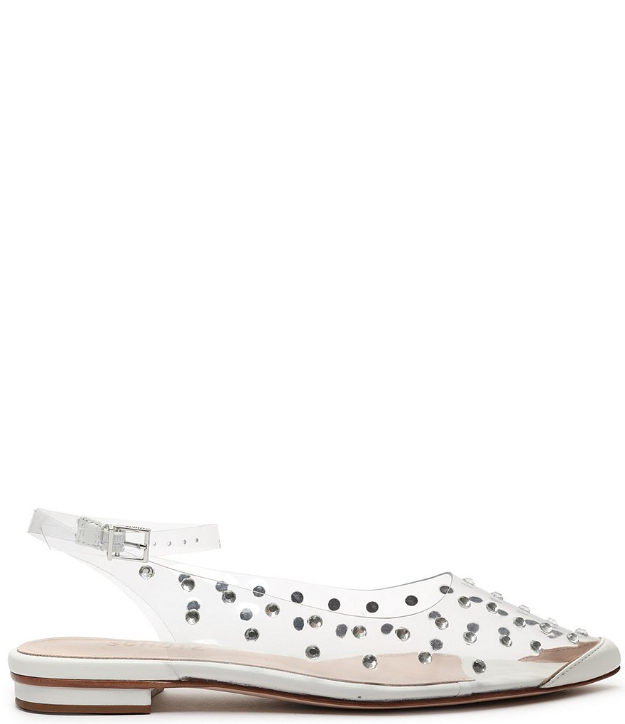 Schutz Biina Clear Vinyl Studded Pointed Toe Ankle Strap Flats