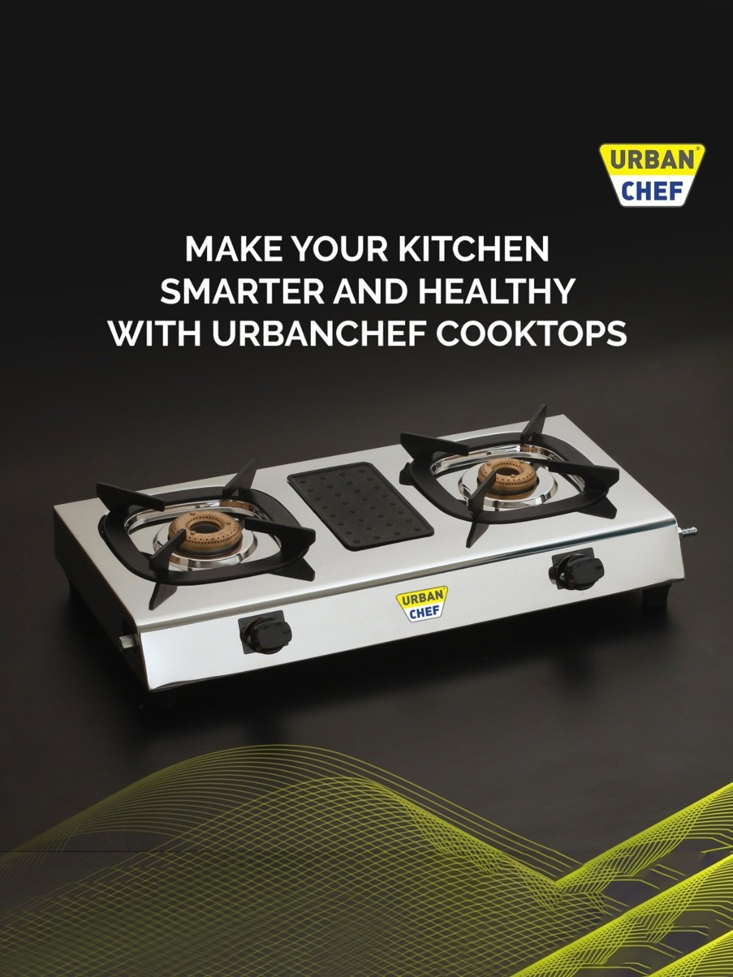 Urban Chef Gas Stove with 2 Burners ( Silver/Black )