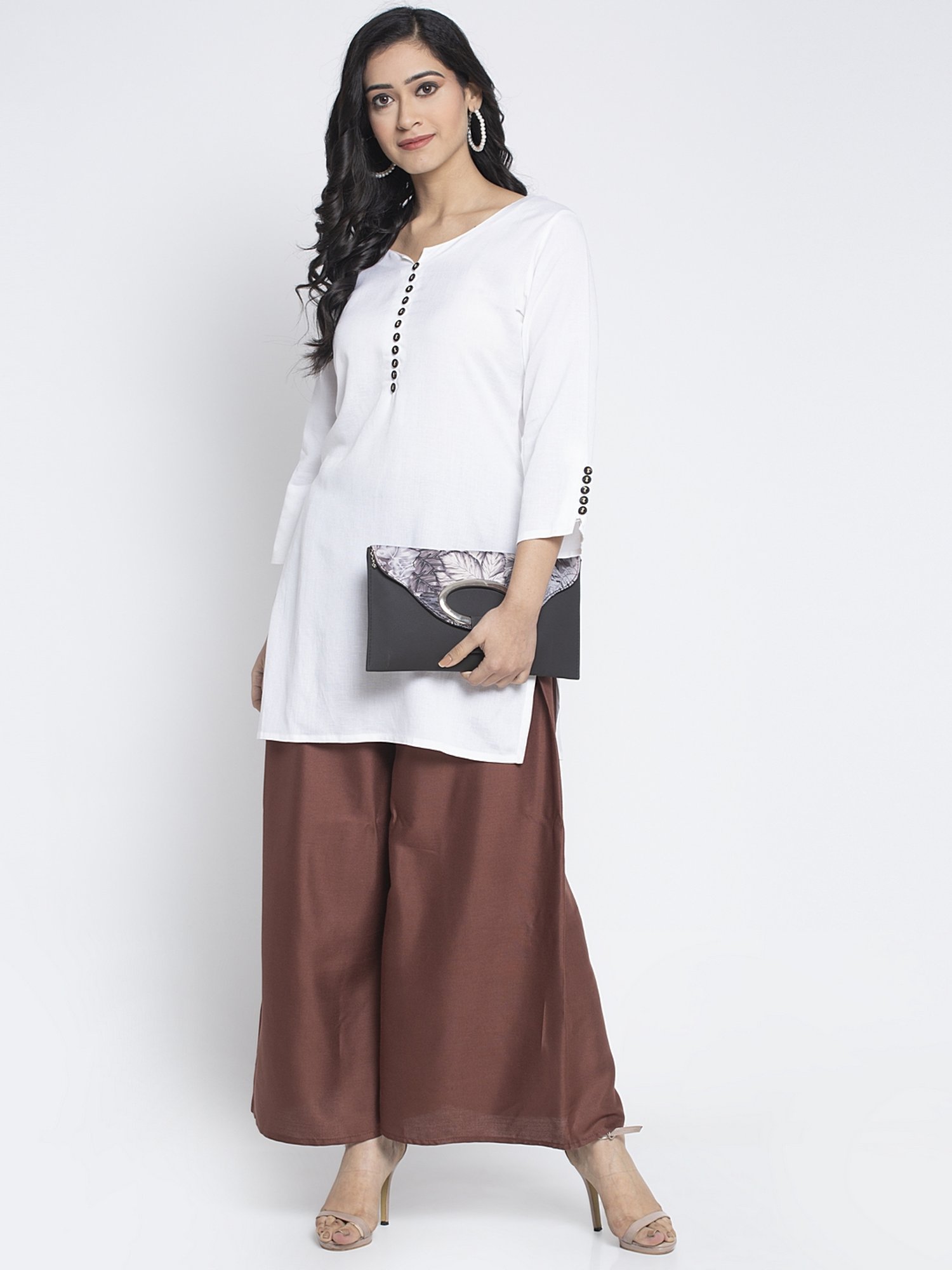 Gracit Brown & Maroon Flared Fit Palazzos - Pack Of 2