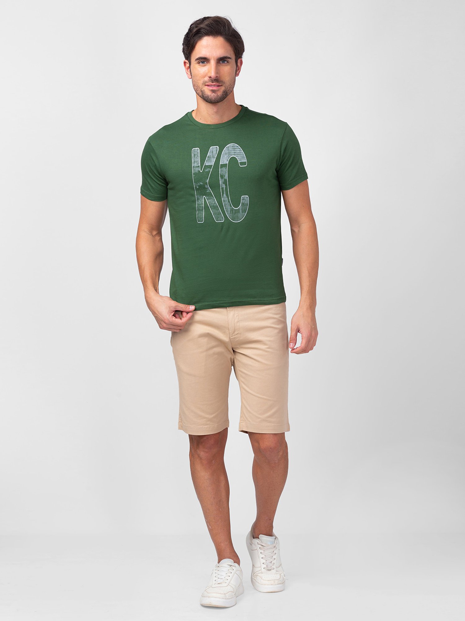 Kenneth Cole Dark Green Slim Fit Printed Crew T-Shirt