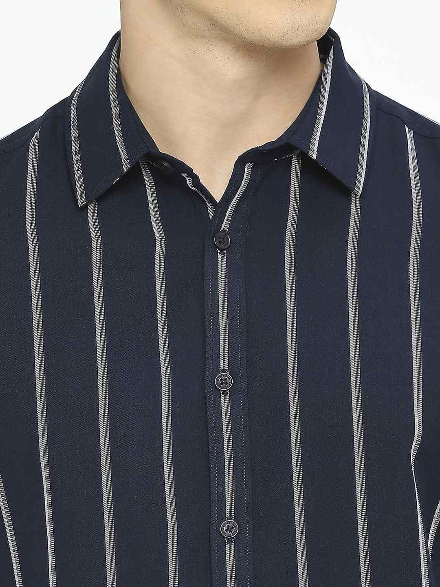 Being Human Dark Blue Slim Fit Striped Shirt