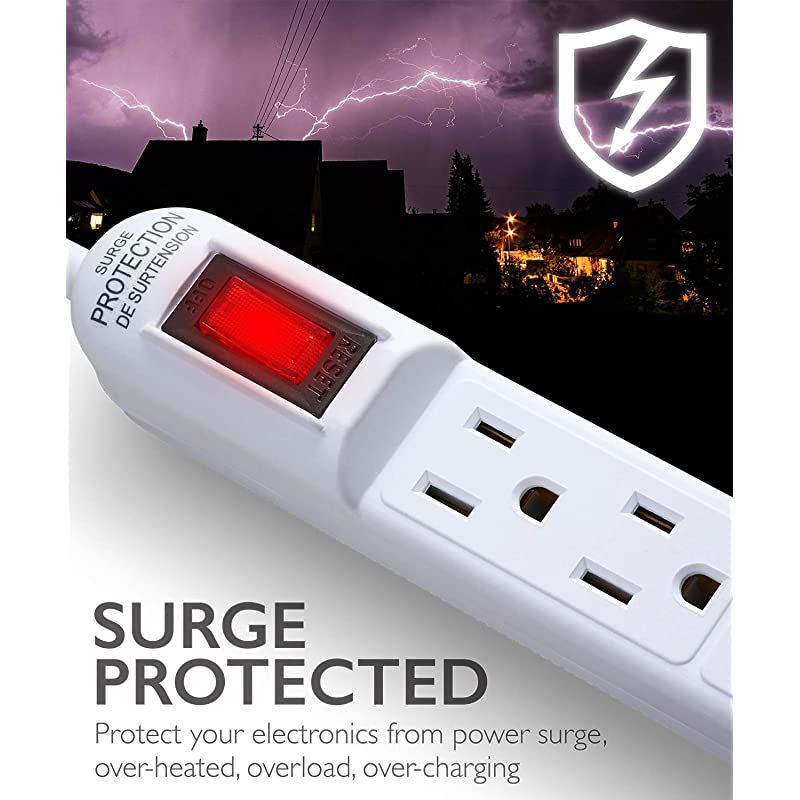 Surge Protector Power Strip Flat Plug 2 Pack 4Outlet Splitter Extender 1875 Watt 300 Joules 3FT Extension Cord Wall Mount with 3 Prong Grounded for Office Dorm Home ETL Listed