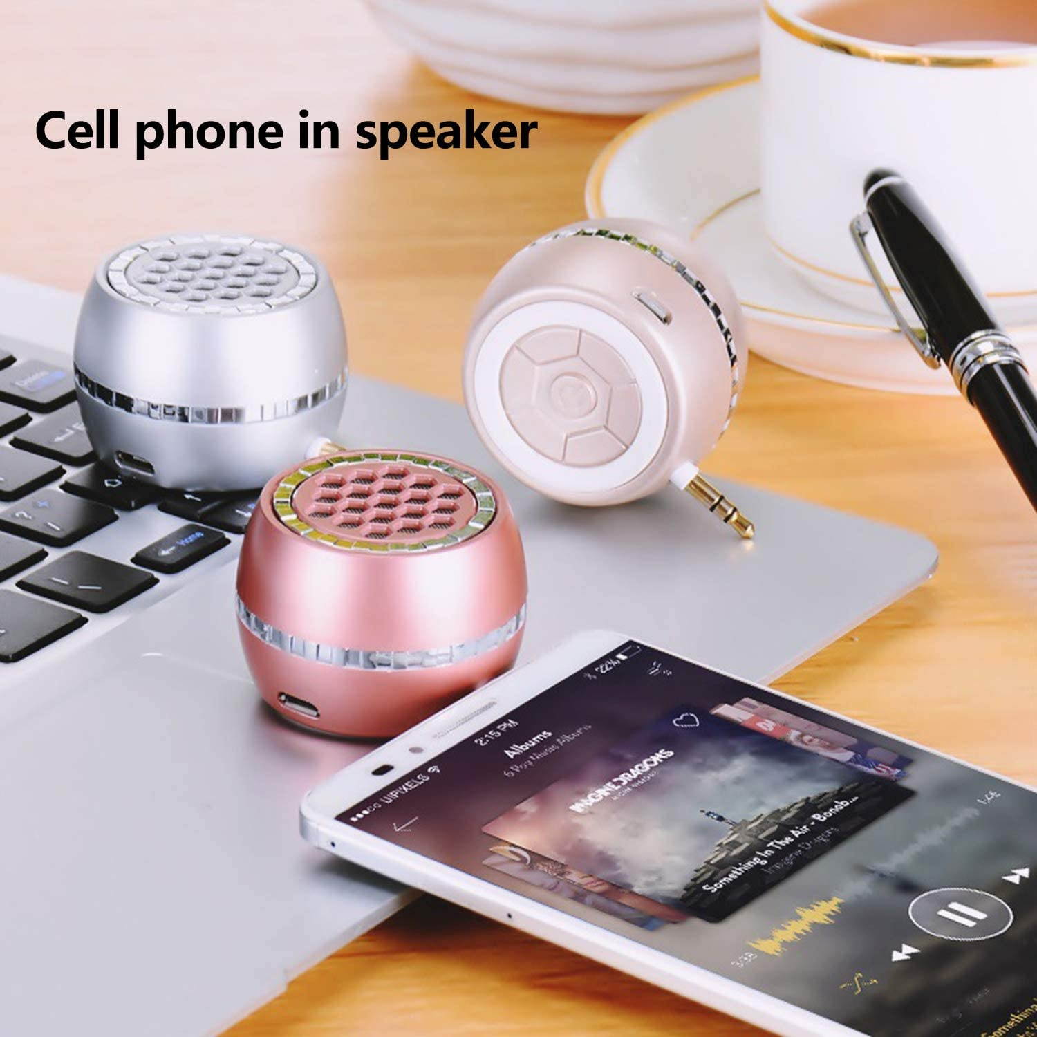 Mini Portable Speaker with Clear Bass 3.5mm Aux Audio Interface, 3W Mobile Phone Speaker Line-in Speaker Compatible for iPhone/Android Phones/iPad Tablet/Computer/iPod(Rose Gold)