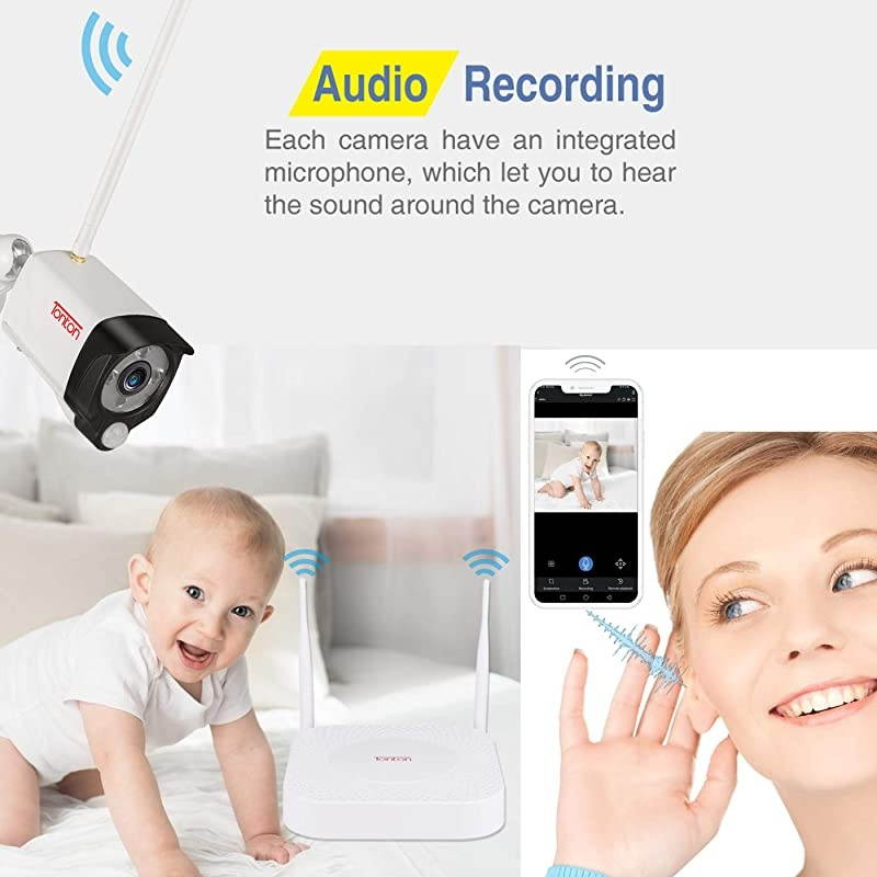 Audio Record]  1080P Home Security Camera System Wireless,4CH Full HD 1080P Network WiFi NVR with 1TB HDD and 4PCS 2MP Outdoor Bullet IP Cameras,Motion Alerts with Snapshot,True Plug and Play