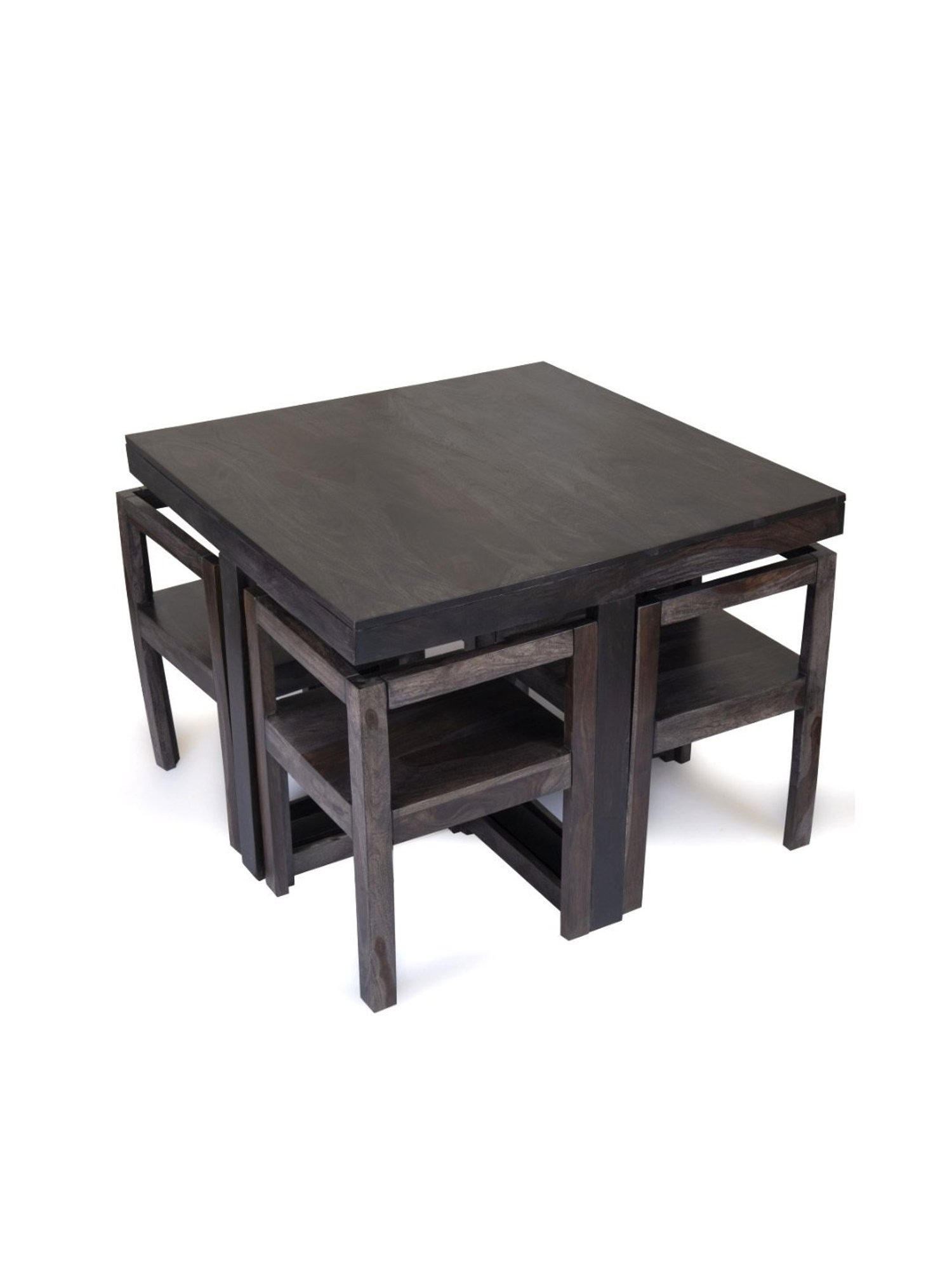 Ikiriya Kingston Printed Brown & Blue Wood 4 Seater Dining Table Set Teak Finish