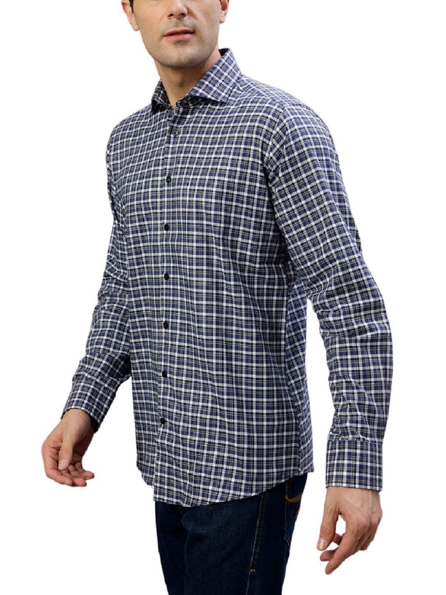 Bruun & Stengade Blue Cotton Regular Fit Checks Shirt