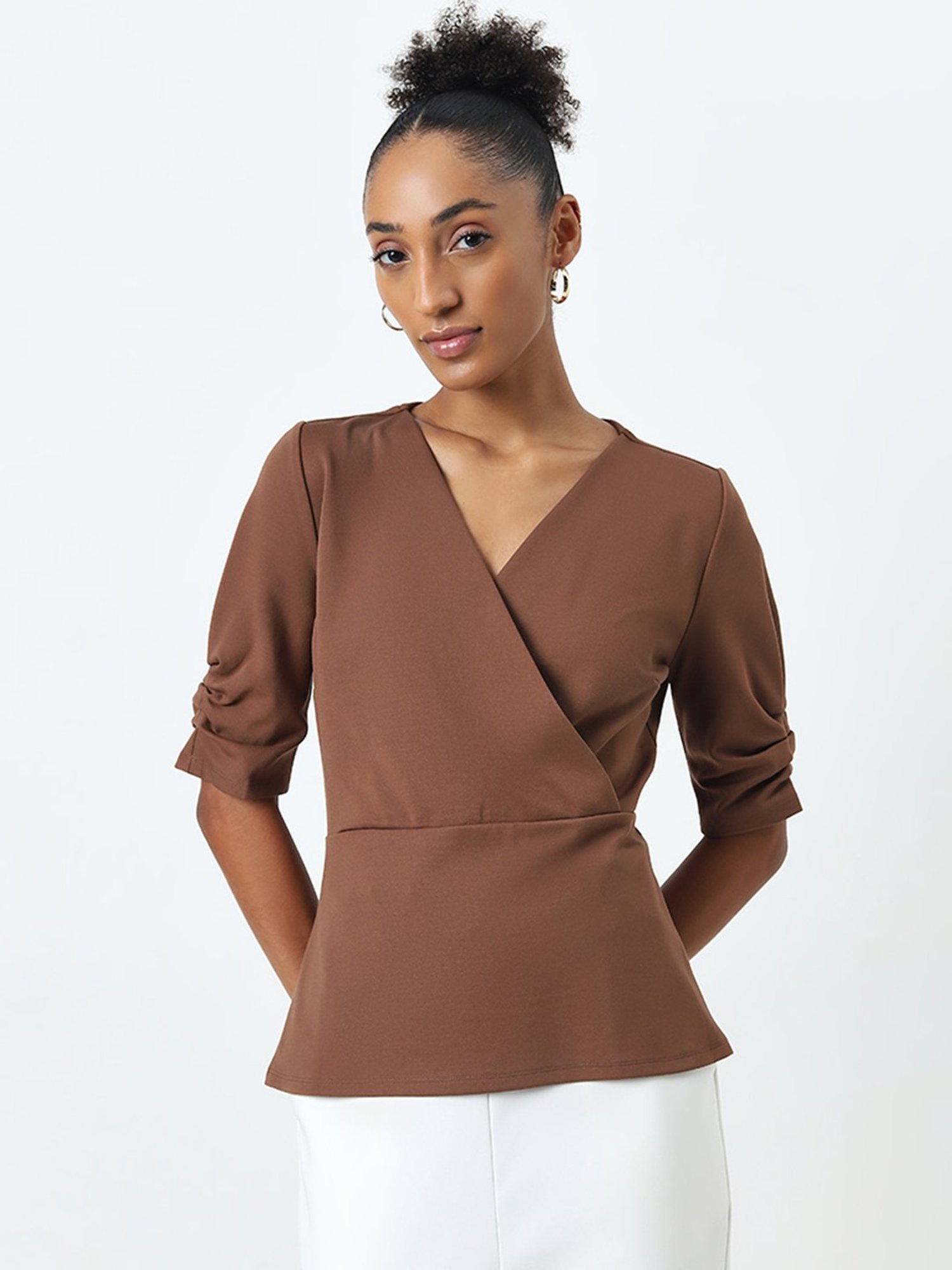 Wardrobe by Westside Brown Wrap-Style Top