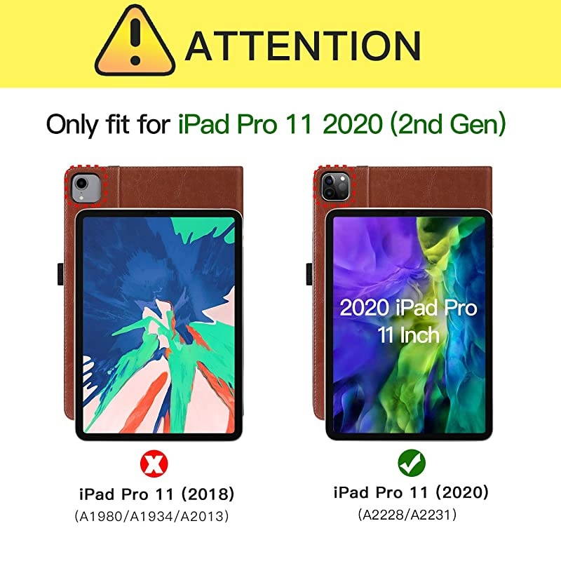 for iPad Pro 11 Case 2nd Generation 2020 Release Premium Leather Smart Folio Case + Support Pencil Pair Charging + Auto WakeSleep + Multiple Viewing Angles Cover Brown
