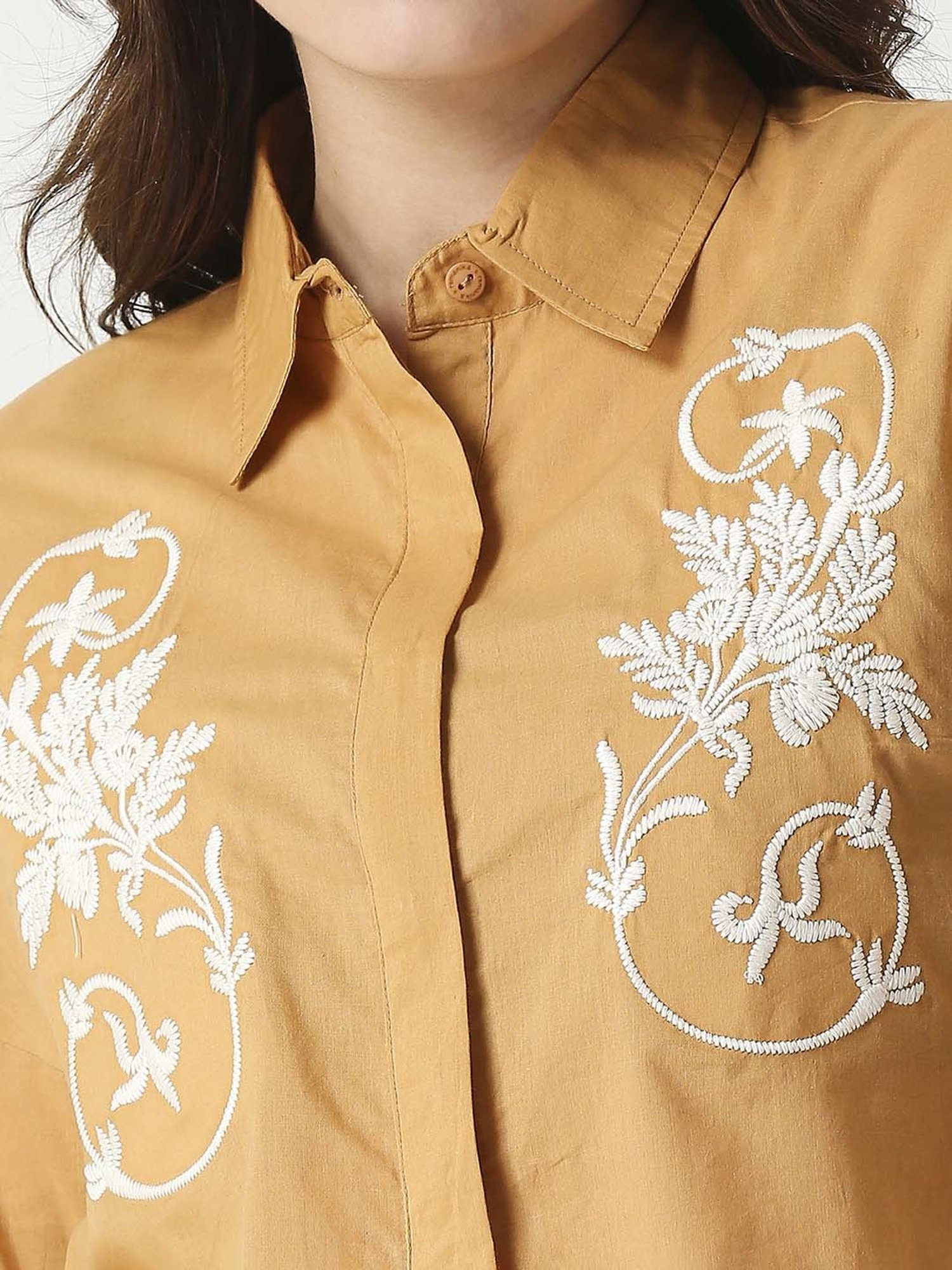 Remanika Mustard Cotton Embroidered Shirt