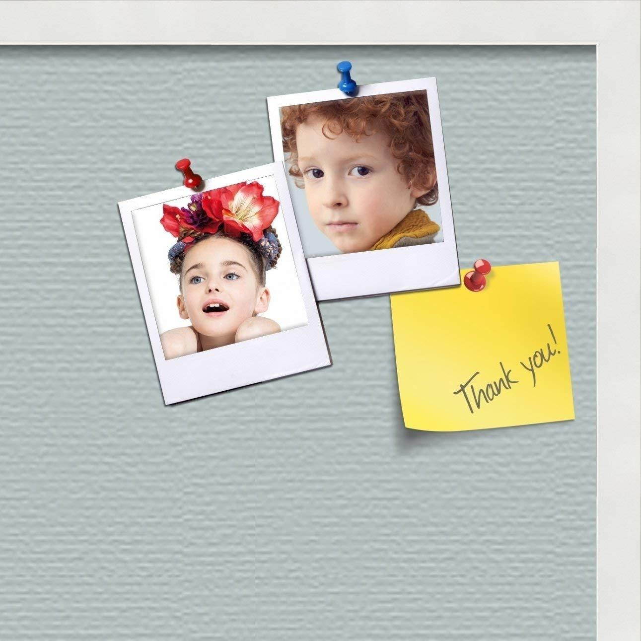 PinPix custom printed pin cork bulletin board made from canvas, Soft Blue 24x20 Inches (Completed Size) and framed in Satin White Frame (PinPix-Group-89)