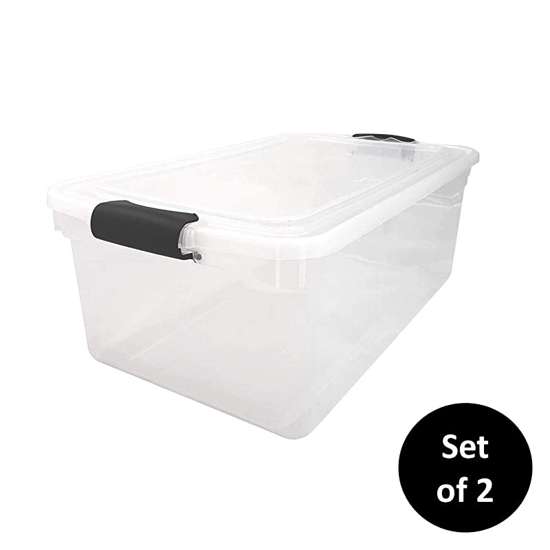 3441CLGRDC02 Clear Storage Container with lid 64 Quart 2 Pack Grey 2 Sets