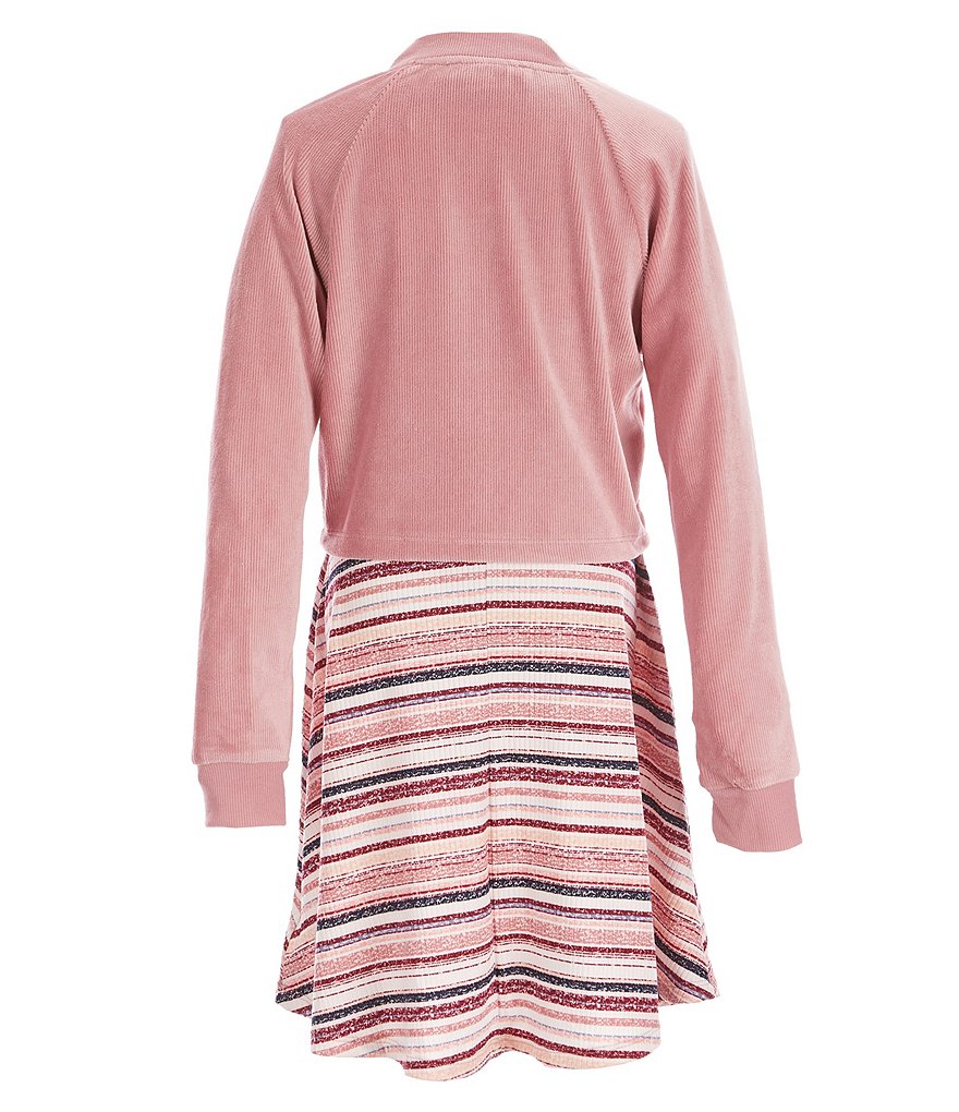 Ally B Big Girls 7-16 Short-Sleeve Striped Skater Dress With Jacket