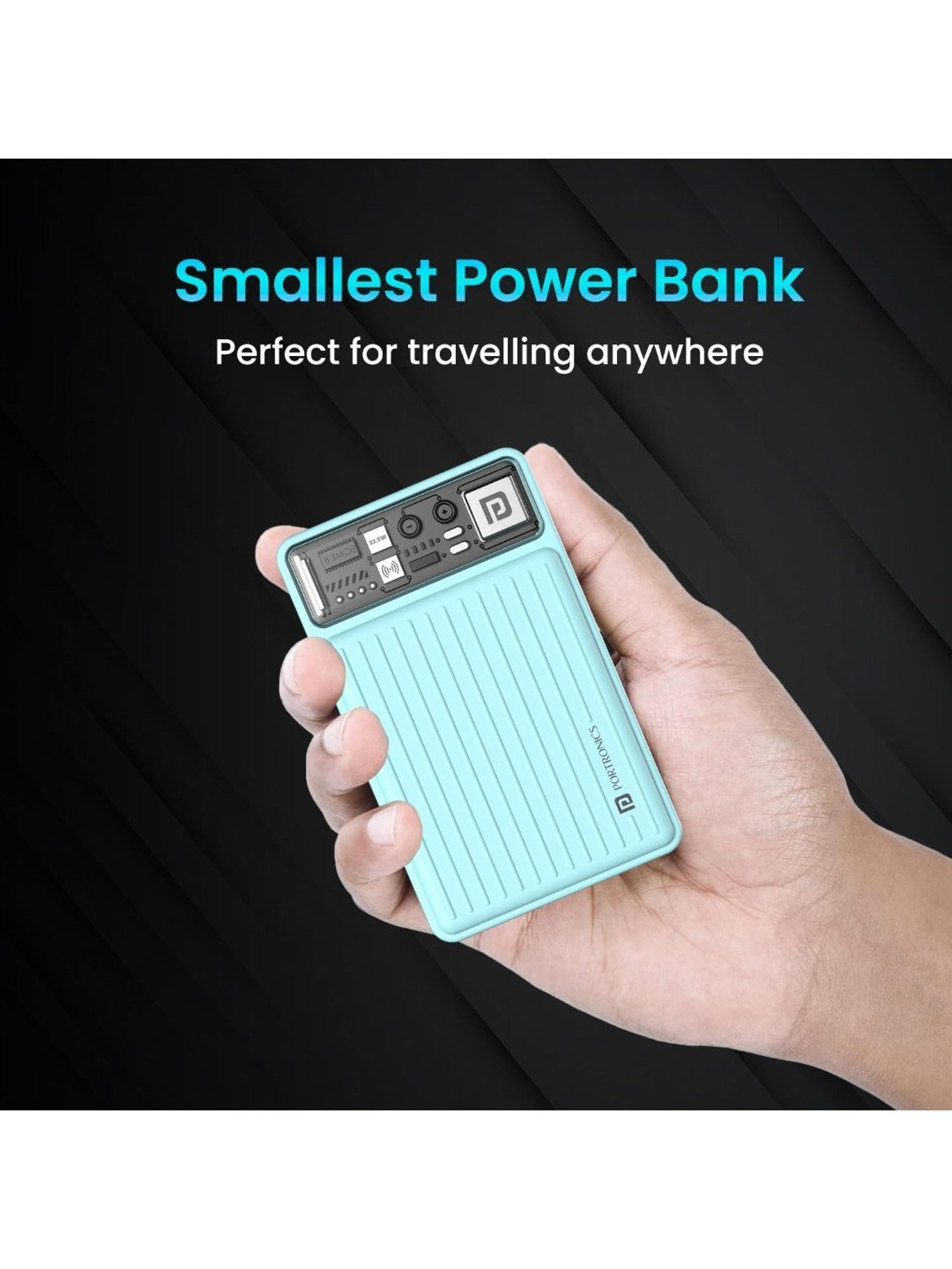 Portronics Luxcell Wireless Mini Power Bank 10000mAh 15W with 22.5 Wired Output (Blue)
