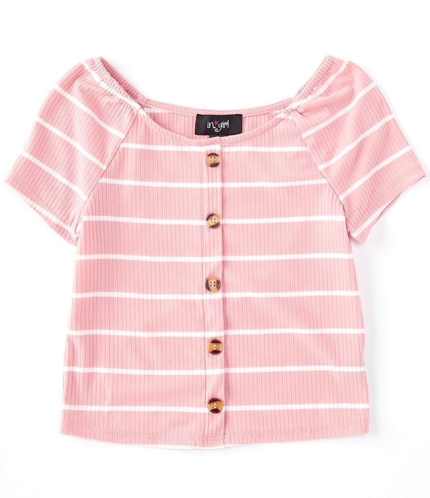 I.N. Girl Big Girls 7-16 Short-Sleeve Striped Rib-Knit Tee