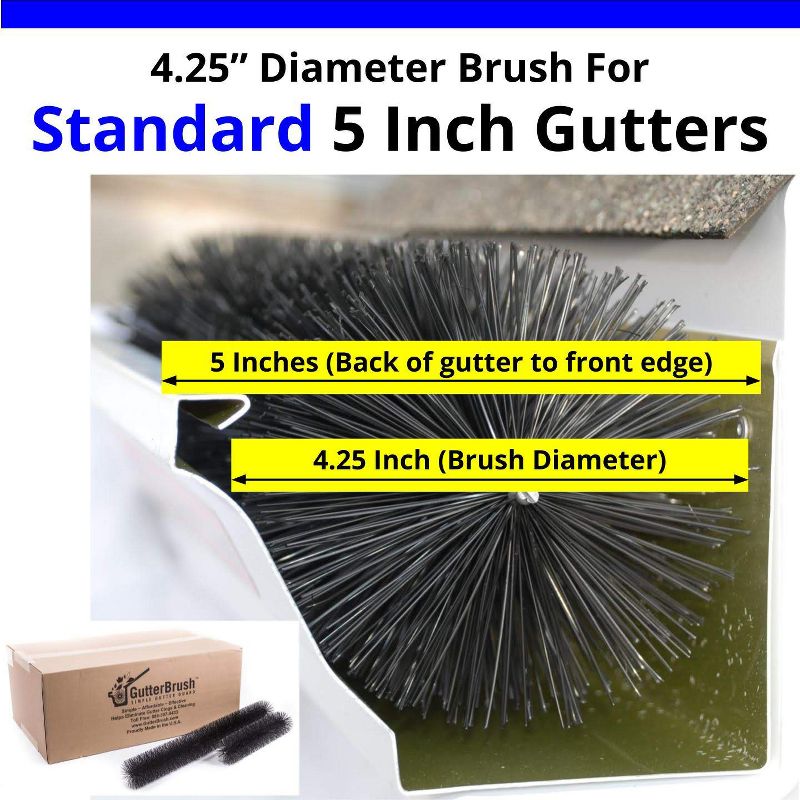 The GutterBrush Simple Gutter Guard 5" Simple Roof Rain Leaf Gutter Guard Shield Protection with Bristles, 60 Ft. Pack