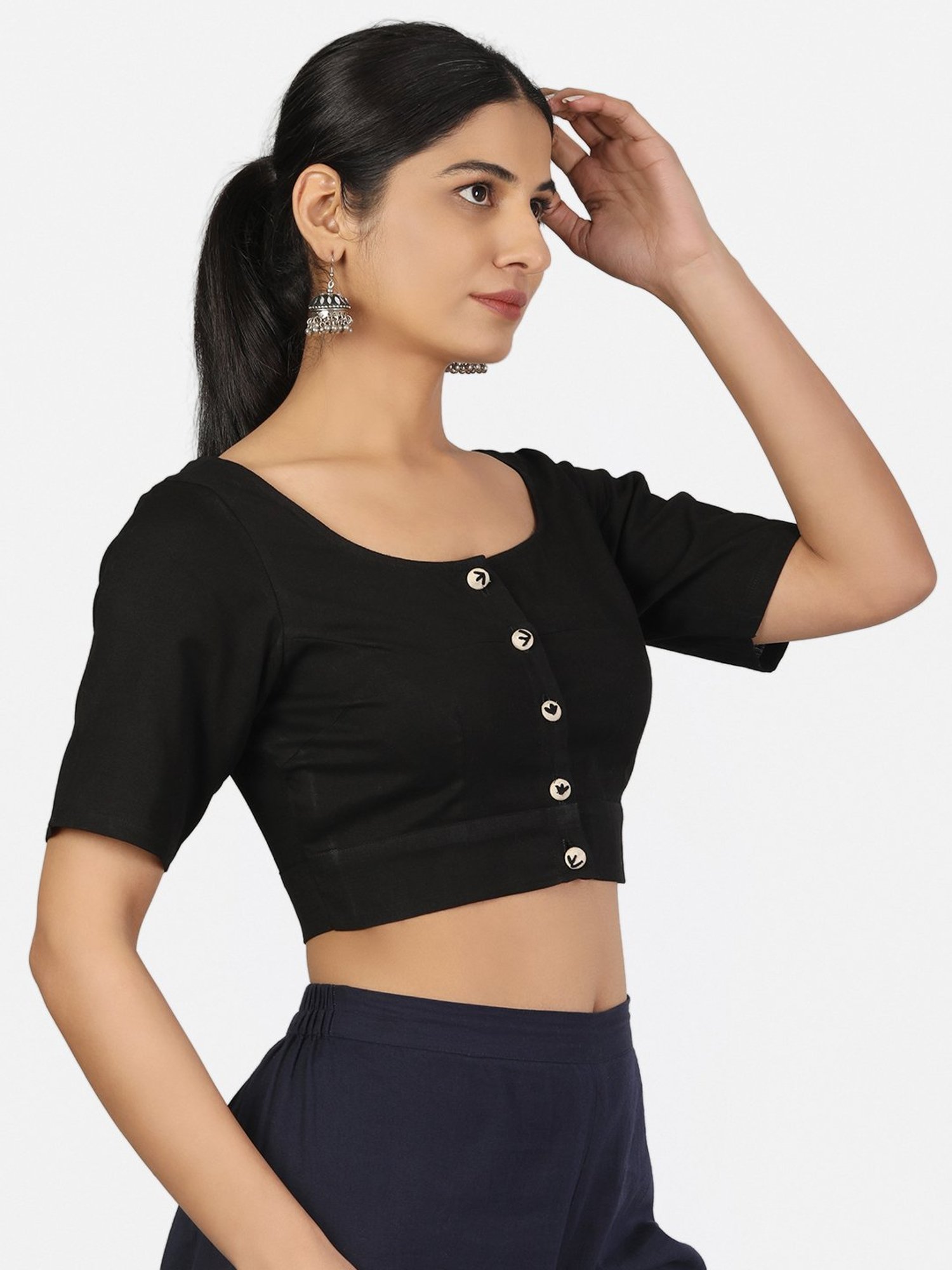 Llajja Black Cotton Readymade Blouse